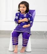 Round Neck Brocade Embroidered Stylish Purple Kurti With Organza Hem Pant And Dupatta