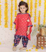 Tart Red One Shoulder Top With Sequins Embroidered Cape And Patola