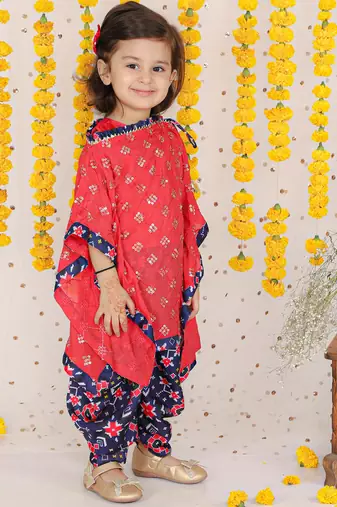 Tart Red One Shoulder Top With Sequins Embroidered Cape And Patola