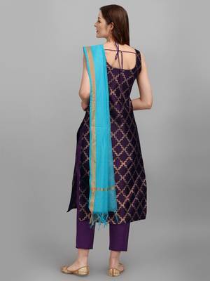 Purple jacquard cotton silk Kurta Pant With Dupatta 2