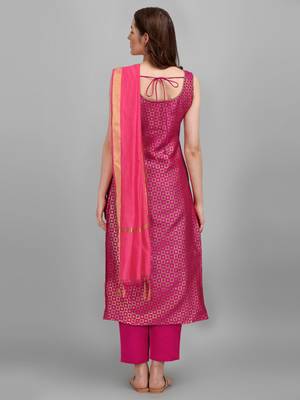 Rani-pink jacquard cotton silk Kurta Pant With Dupatta 2
