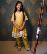 Yellow Thread Embroidered And Lace Work Kurti With Pant