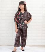 Peplum Style Floral Printed Black Top With Pant