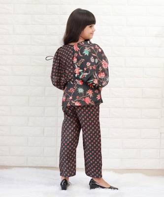 Peplum Style Floral Printed Black Top With Pant 2