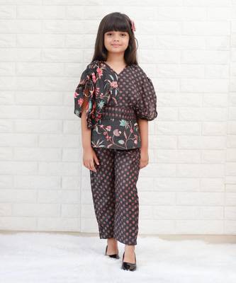 Peplum Style Floral Printed Black Top With Pant 3