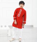 Pure Maroon Chanderi Silk Kurta With Pyjama
