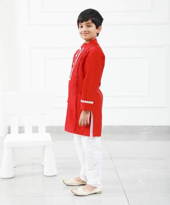 Pure Maroon Chanderi Silk Kurta With Pyjama 3