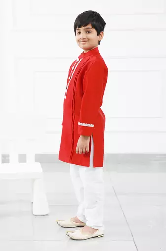 Pure Maroon Chanderi Silk Kurta With Pyjama