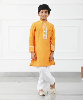 Orange Chanderi Kurta With White Chudidar 1