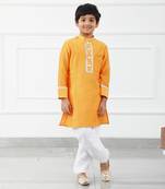 Orange Chanderi Kurta With White Chudidar