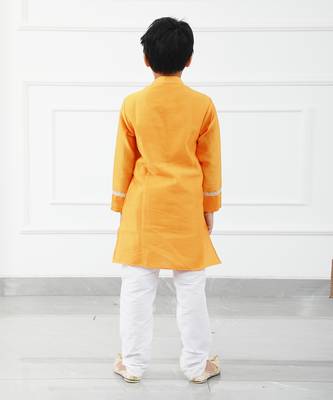 Orange Chanderi Kurta With White Chudidar 2