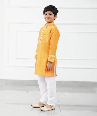Orange Chanderi Kurta With White Chudidar 3