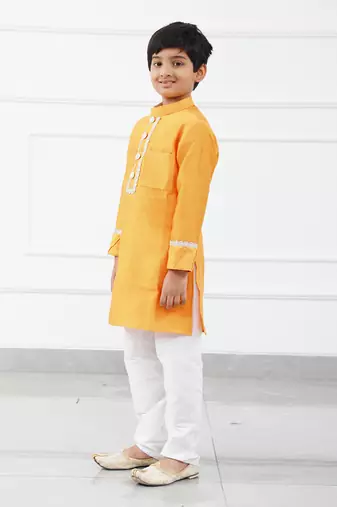 Orange Chanderi Kurta With White Chudidar
