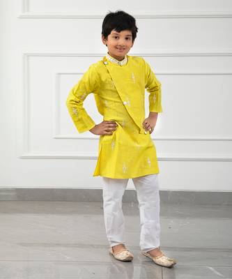 Flap Style Yellow Kurta With Pyjama 1