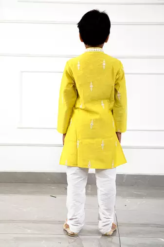 Flap Style Yellow Kurta With Pyjama