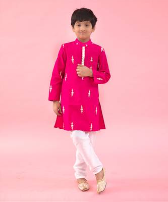 White Embroidered Pink Kurta With Pyjama 1