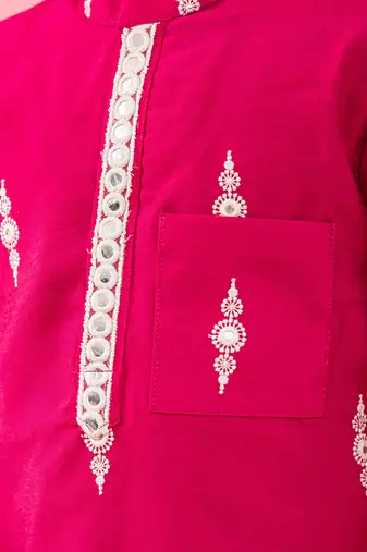 White Embroidered Pink Kurta With Pyjama