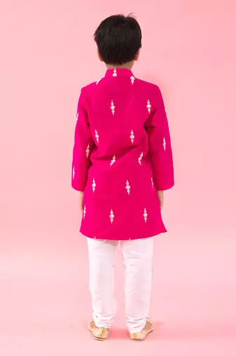 White Embroidered Pink Kurta With Pyjama