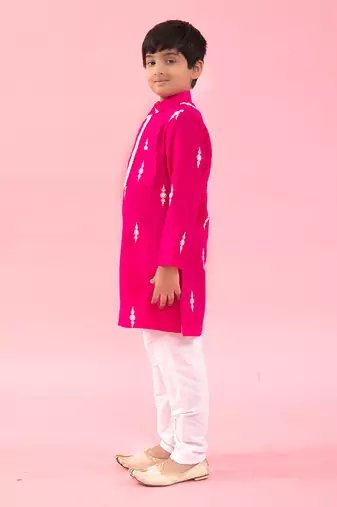 White Embroidered Pink Kurta With Pyjama