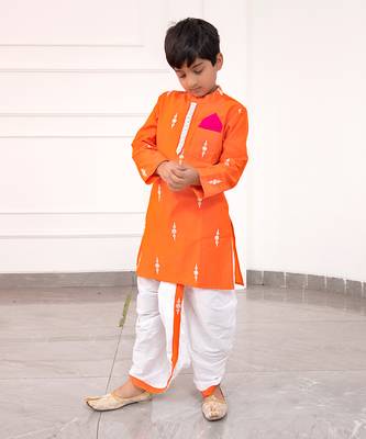 White Embroidered Orange Kurta With Dhoti 1