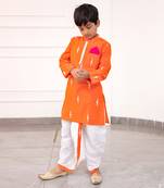 White Embroidered Orange Kurta With Dhoti