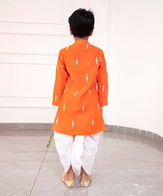 White Embroidered Orange Kurta With Dhoti 2