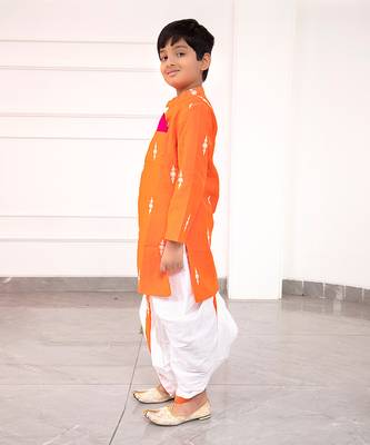 White Embroidered Orange Kurta With Dhoti 3