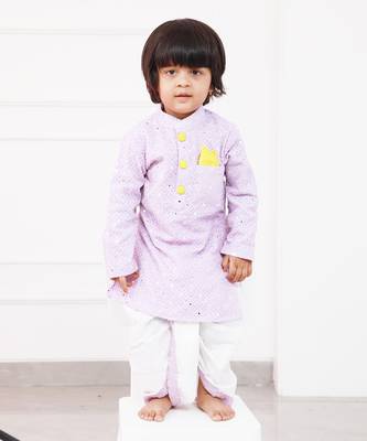 Contrasting Pocket Square Lavender Kurta And White Dhoti 1