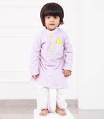 Contrasting Pocket Square Lavender Kurta And White Dhoti