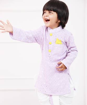 Contrasting Pocket Square Lavender Kurta And White Dhoti 2