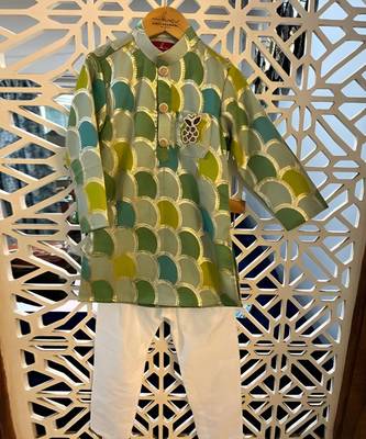 Multicolour Brocade Kurta And White Pyjama 1