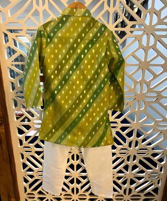 Brocade Embroidered Leheriya Printed Multicolour Kurta And White Pyjama 2