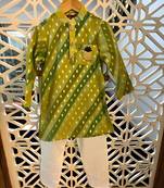 Brocade Embroidered Leheriya Printed Multicolour Kurta And White Pyjama