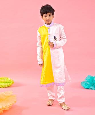 Yellow And Light Pink Two Tone Ethnic Kurta And Pyjama 1