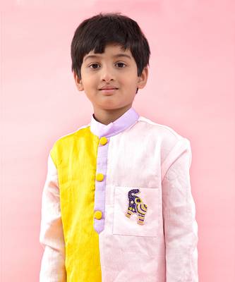 Yellow And Light Pink Two Tone Ethnic Kurta And Pyjama 2