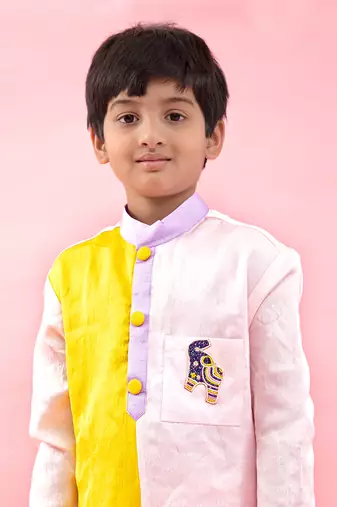 Yellow And Light Pink Two Tone Ethnic Kurta And Pyjama
