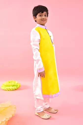 Yellow And Light Pink Two Tone Ethnic Kurta And Pyjama