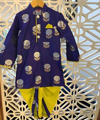 Glorious Purple Brocade Kurta And Yellow Dhoti 1