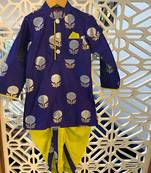 Glorious Purple Brocade Kurta And Yellow Dhoti