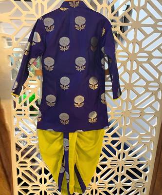 Glorious Purple Brocade Kurta And Yellow Dhoti 2