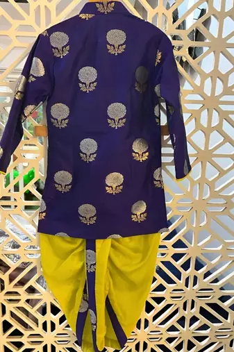 Glorious Purple Brocade Kurta And Yellow Dhoti