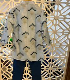 White Zari Embroidered Kurta And Navy Blue Pyjama