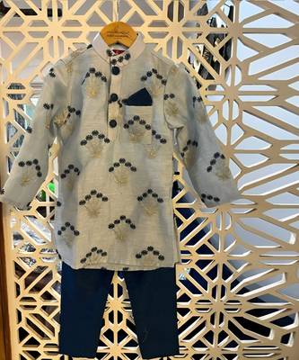 White Zari Embroidered Kurta And Navy Blue Pyjama 1