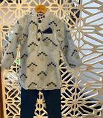 White Zari Embroidered Kurta And Navy Blue Pyjama