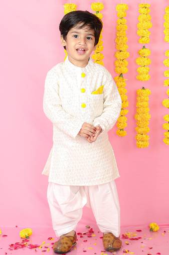 Sequins Embroidered Off White Kurta And Patiala