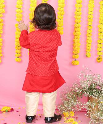 Thread And Sequins Embroidered Red Jacket And Kurta With Pyjama 3
