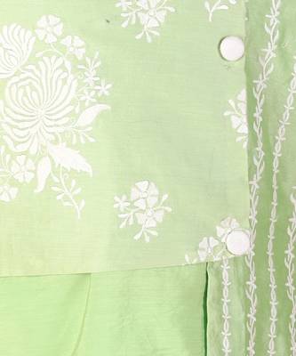 Green Kurta With Floral Thread Embroidered Asymmetric Attached Jacket And Pyjama 5