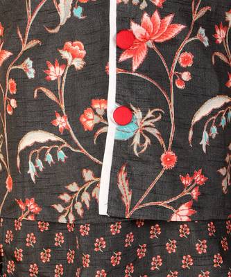 Sweet Cherry Printed Black Kurta With Floral Jacket And Pyjama 5