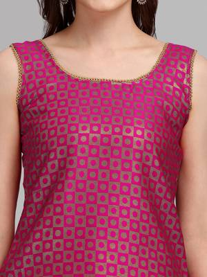 Rani-pink jacquard cotton silk Kurta Pant With Dupatta 5