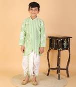Floral Thread Embroidered Green Kurta And Dhoti